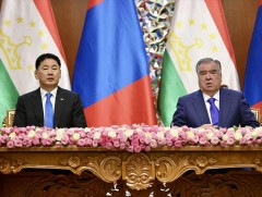 Монгол Улсын Ерөнхийлөгч У.Хүрэлсүх, Тажикистан Улсын Ерөнхийлөгч Эмомали Рахмон нар мэдээлэл хийлээ
